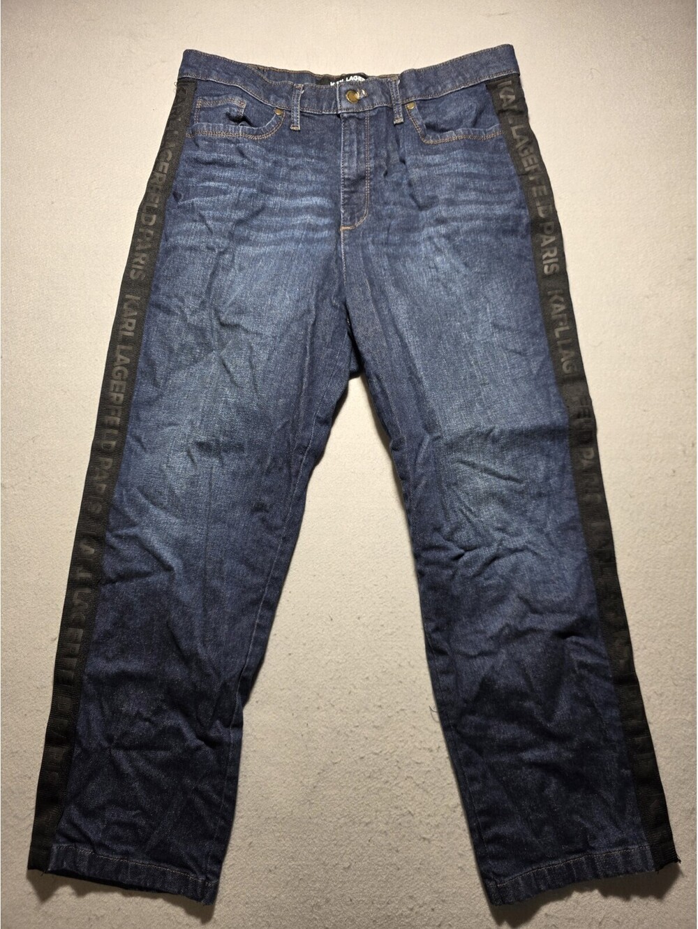 Karl Lagerfeld Paris Women’s Jeans Size 14 Blue Denim Side Logo Tape Stripe
